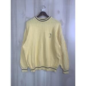 Vintage 90s Carmel Yellow Embriodered Golfer Sweater Adult Unisex Large USA Made
